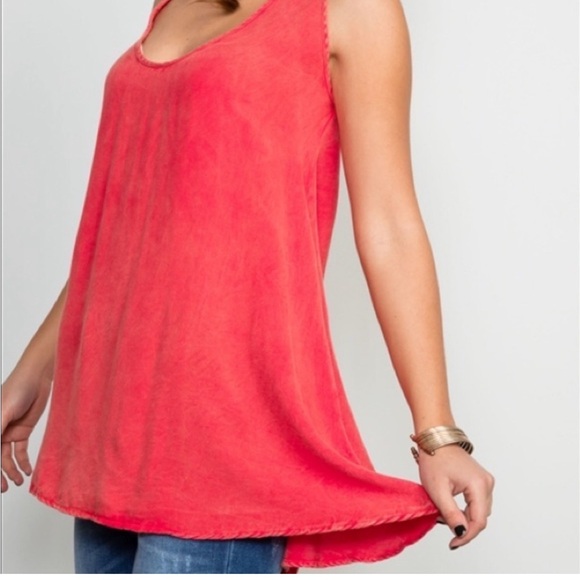 Audrey 3+1 Red Orange Tunic Low Back Swing Tank Top NEW - Picture 6 of 6